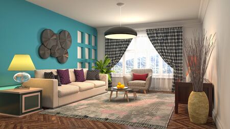 Interior of the living room. 3D illustration.