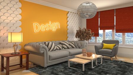 Interior of the living room. 3D illustration.
