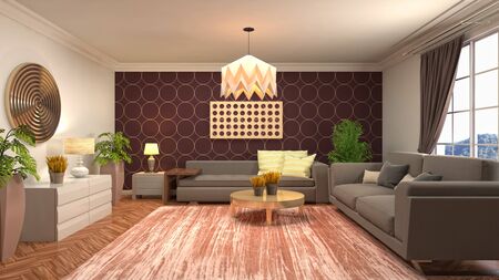 Interior of the living room. 3D illustration.