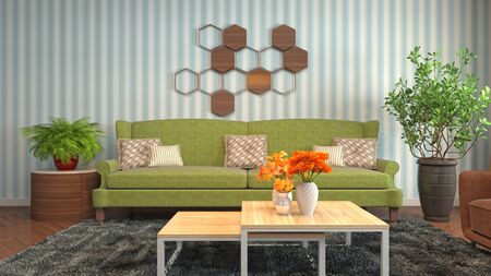 Interior of the living room. 3D illustration.