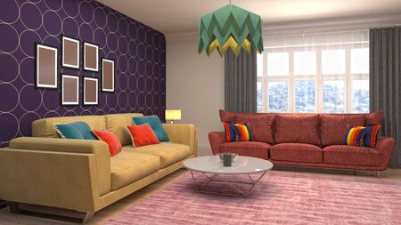 Interior of the living room. 3D illustration.