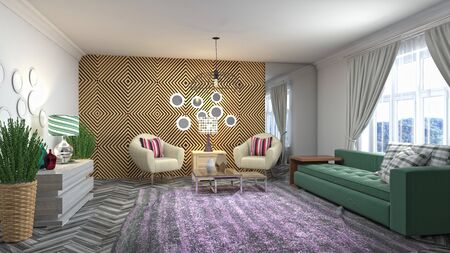 Interior of the living room. 3D illustration.