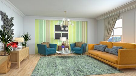 Interior of the living room. 3D illustration.