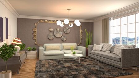 Interior of the living room. 3D illustration.