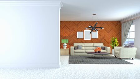 Interior of the living room. 3D illustration.