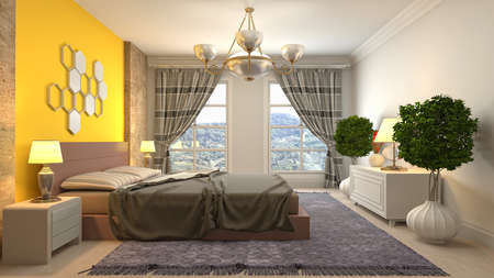 Bedroom interior. Bed. 3d illustration.
