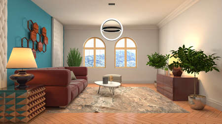 Interior of the living room. 3D illustration.