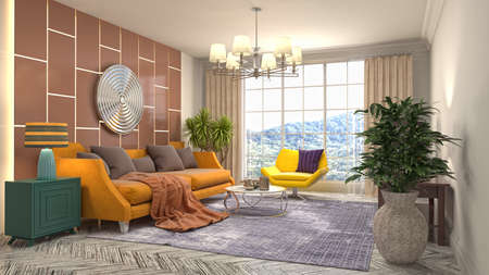 Interior of the living room. 3D illustration.
