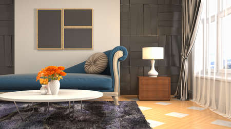 Interior of the living room. 3D illustration.