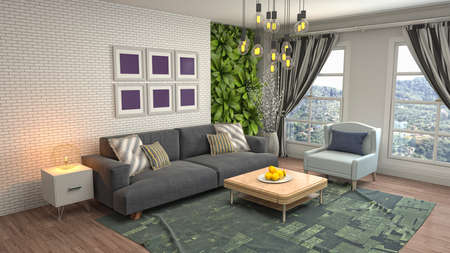 Interior of the living room. 3D illustration.