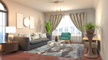 Interior of the living room. 3D illustration.