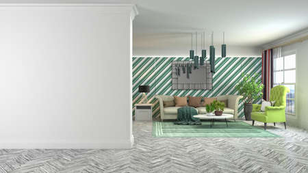Interior of the living room. 3D illustration.