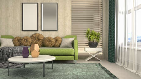Interior of the living room. 3D illustration.