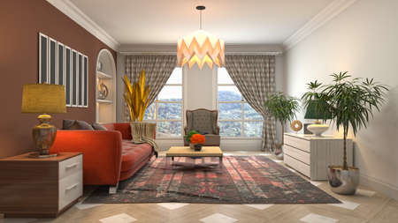Interior of the living room. 3D illustration.