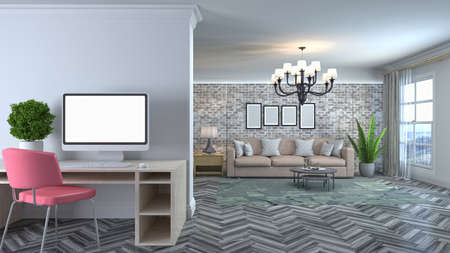 Interior of the living room. 3D illustration.