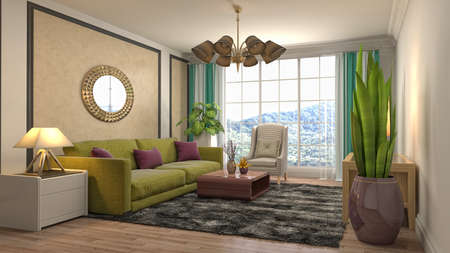 Interior of the living room. 3D illustration.