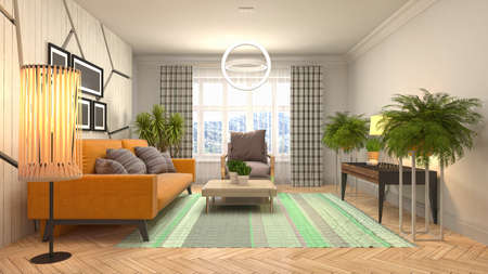Interior of the living room. 3D illustration.