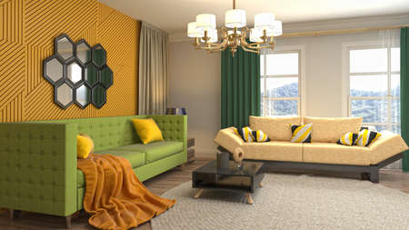 Interior of the living room. 3D illustration.