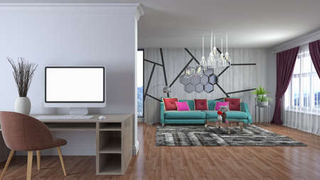 Interior of the living room. 3D illustration.