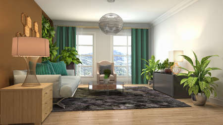 Interior of the living room. 3D illustration.