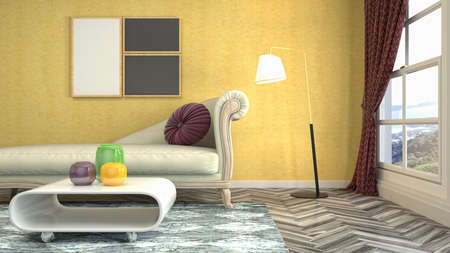 Interior of the living room. 3D illustration.