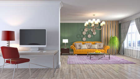 Interior of the living room. 3D illustration.