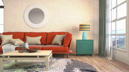 Interior of the living room. 3D illustration.