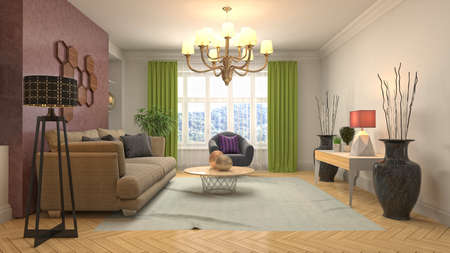 Interior of the living room. 3D illustration.