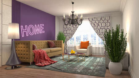 Interior of the living room. 3D illustration.