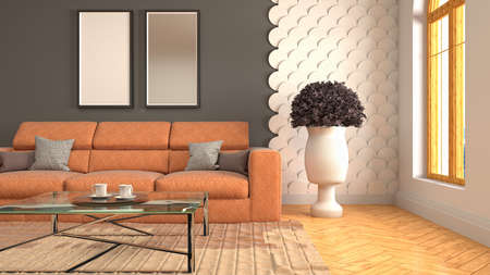 Interior of the living room. 3D illustration.