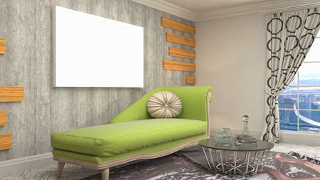 mock up poster frame in interior background. 3D Illustration.