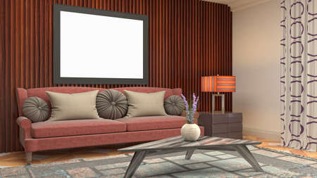 mock up poster frame in interior background. 3D Illustration.