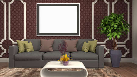 mock up poster frame in interior background. 3D Illustration.