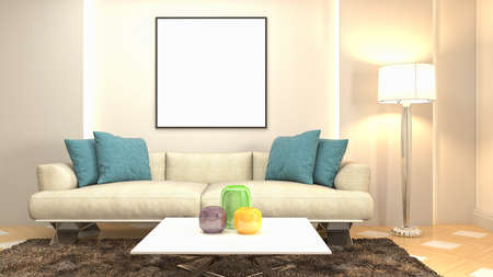 mock up poster frame in interior background. 3D Illustration.