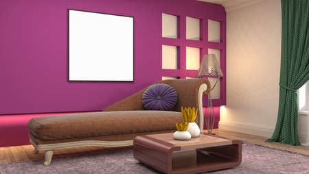 mock up poster frame in interior background. 3D Illustration.