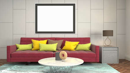 mock up poster frame in interior background. 3D Illustration.