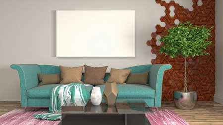 mock up poster frame in interior background. 3D Illustration.