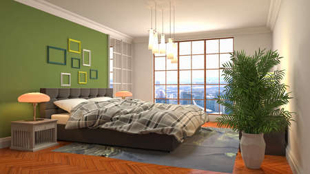 Bedroom interior. Bed. 3d illustration.