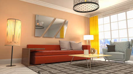 Interior of the living room. 3D illustration.