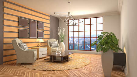 Interior of the living room. 3D illustration.