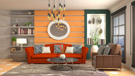 Interior of the living room. 3D illustration.