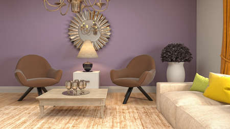 Interior of the living room. 3D illustration.