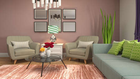 Interior of the living room. 3D illustration.