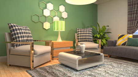 Interior of the living room. 3D illustration.