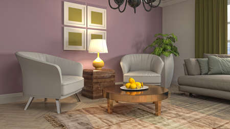 Interior of the living room. 3D illustration.