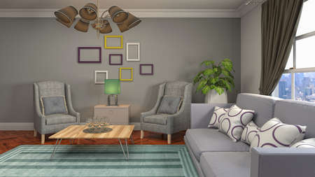 Interior of the living room. 3D illustration.