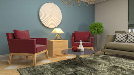 Interior of the living room. 3D illustration.