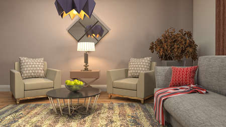 Interior of the living room. 3D illustration.