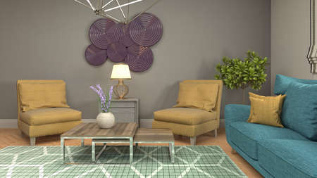 Interior of the living room. 3D illustration.