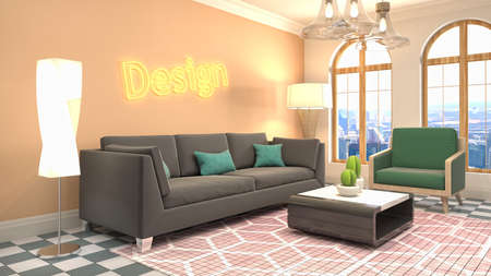 Interior of the living room. 3D illustration.